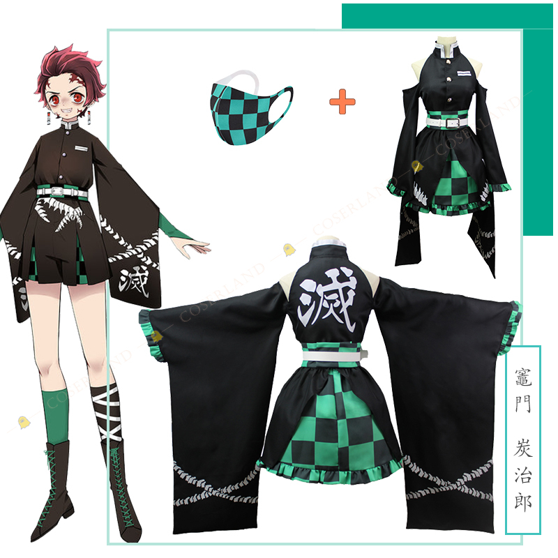 NEW Tanjiro Kamadou Female Dress Anime Demon Slayer Kimetsu no Yaiba ...