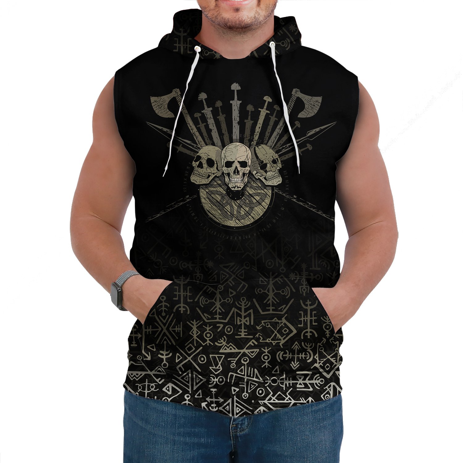 (Custom) Viking  Sleeveless Hoodie Three Skull Of Viking A27