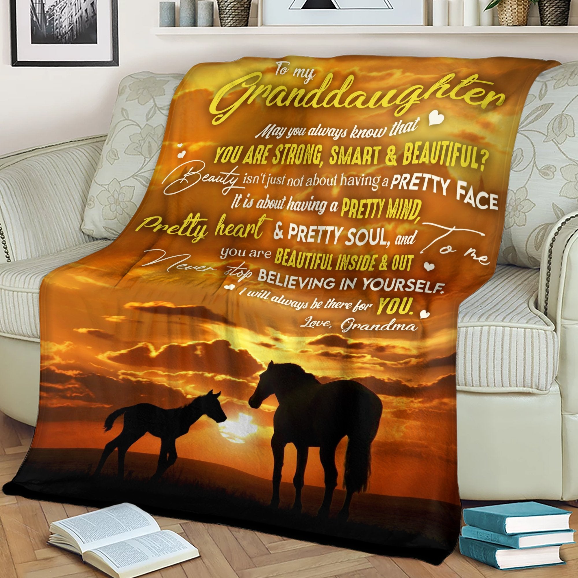 Sunset Horse To My Granddaughter May You Always Know That Blanket Gift From Grandma Birthday Gift Home Decor Bedding Couch Sofa Soft And Comfy Cozy