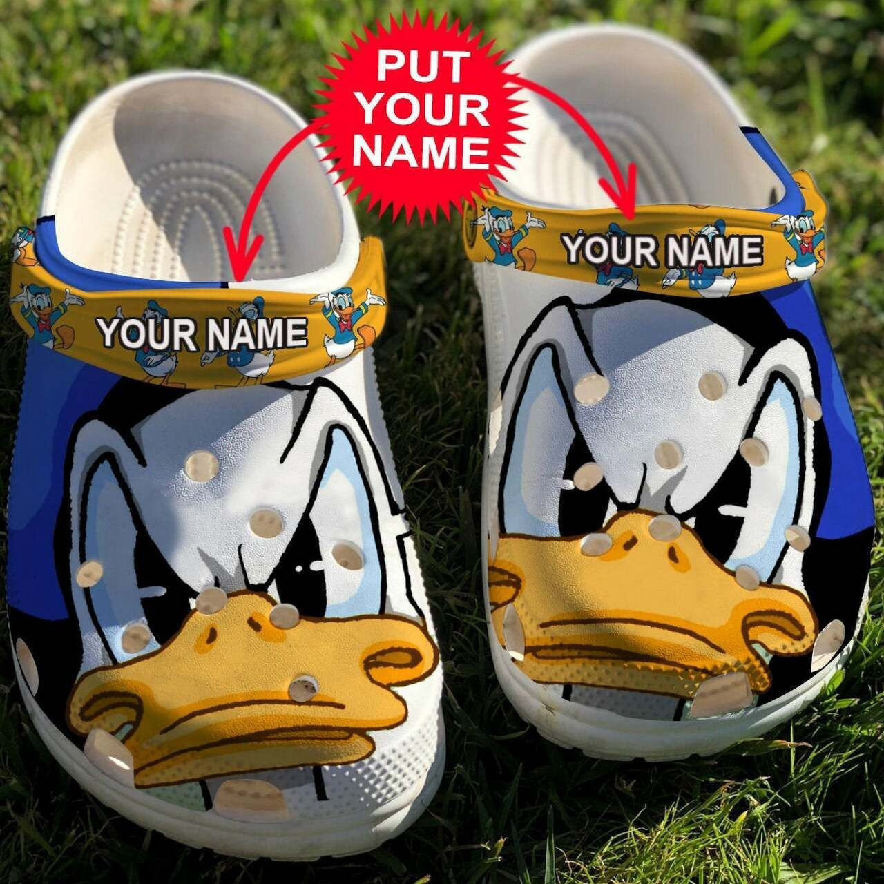 Donald Duck Face Custom Name Crocs Crocband Clog Comfortable Water Shoes