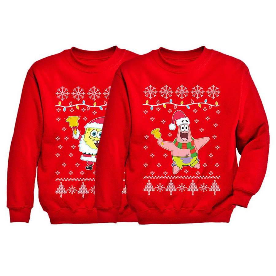 Spongebob & Patrick Ugly Christmas Toddler Sweatshirt Set Siblings