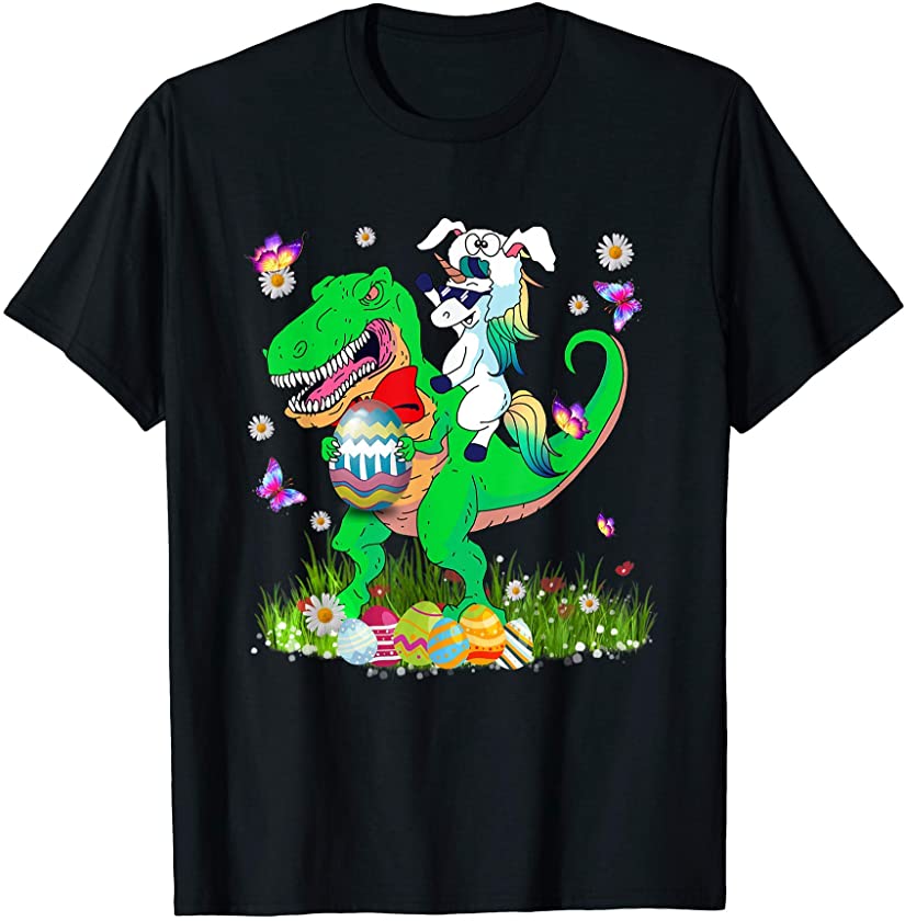 Unicorn Riding Dinosaur Happy Eastrawr Eggs Bunny Costume T-Shirt