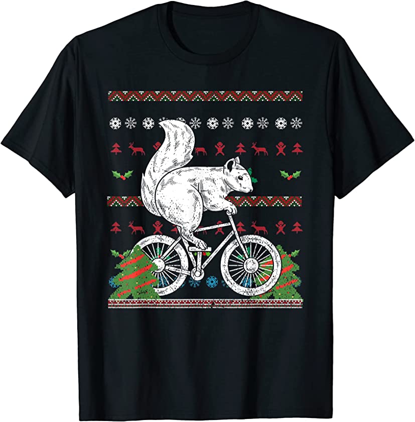 Ugly Christmas Cycling Forest Animal Merry Xmas Squirrel T-Shirt