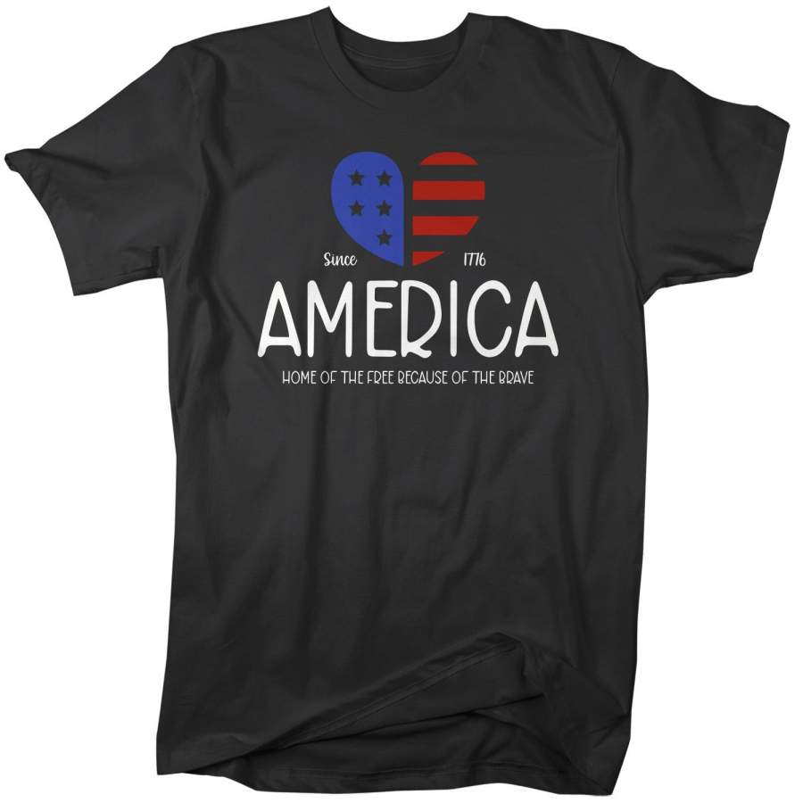 Men’s Vintage America T-Shirt Heart Flag Patriotic Shirts 4th July T-Shirt Shirt Flag Home Of Free Because Of Brave Tee