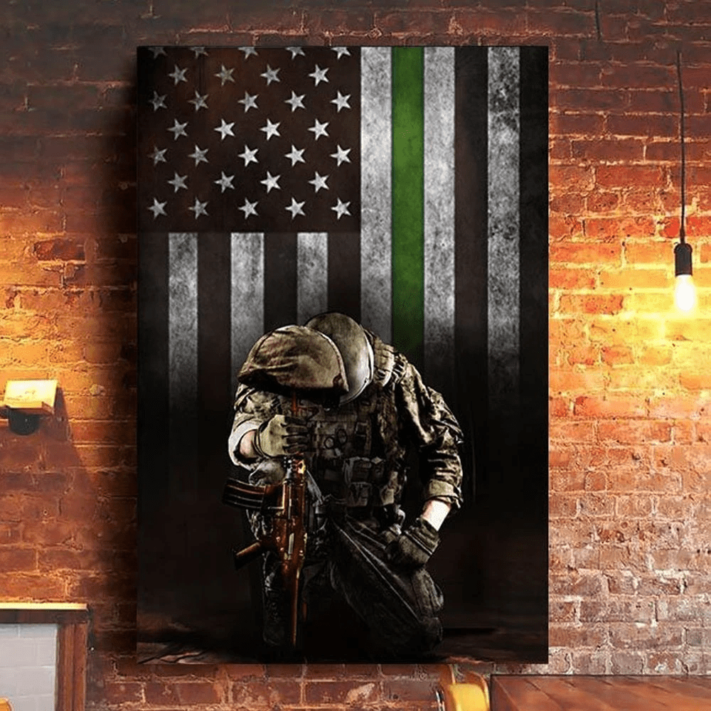 Soldier Army Military Veteran Thin Green Line American Flag Canvas Prints Wall Art #V