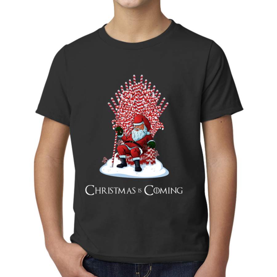 Christmas Is Coming Santa Candy Cane Throne T-Shirt Young T-Shirt