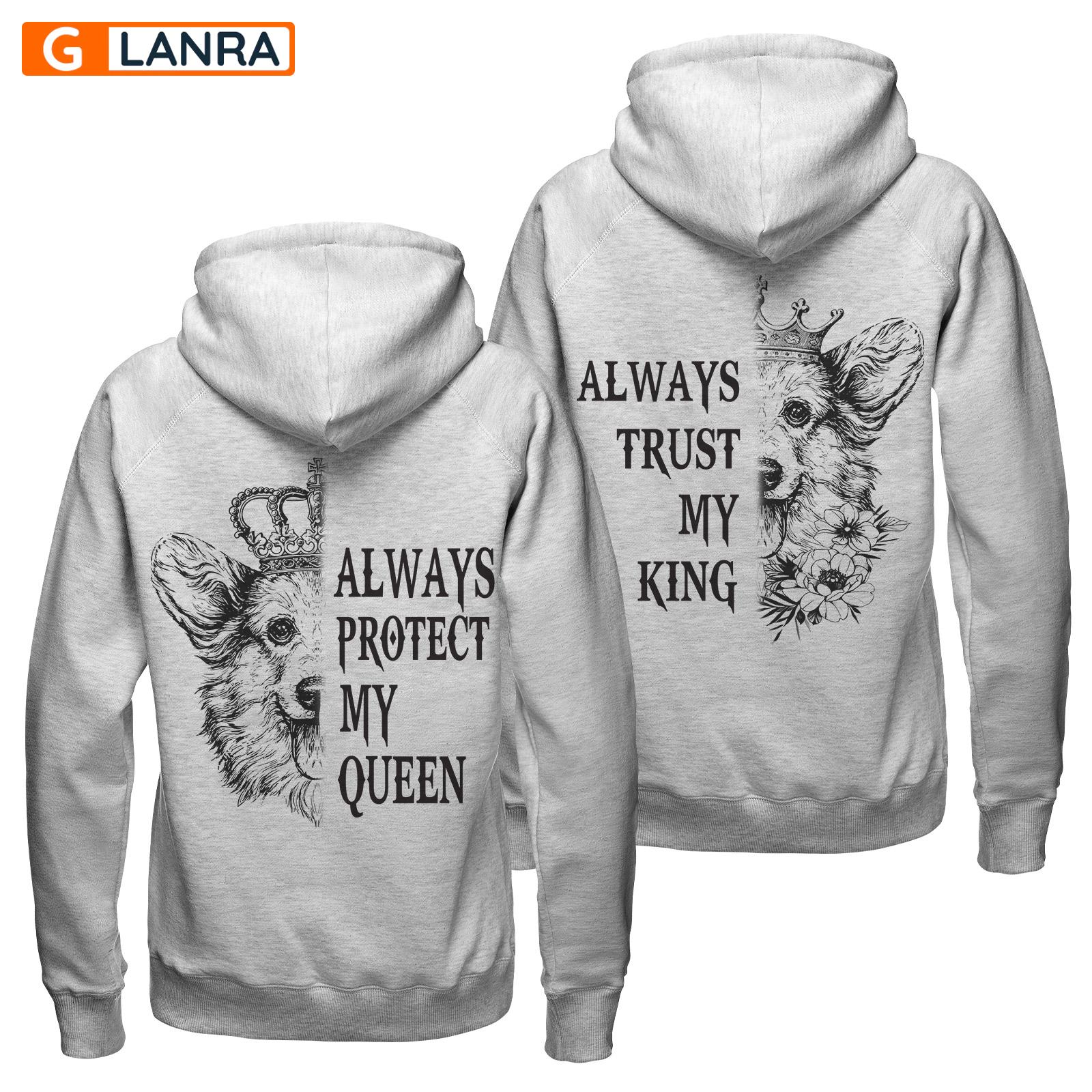 Always Protect My Queen Always Trust My King Hoodie, Corgi Dog Couple Hoodie, Dog Couple Hoodie, Husband Wife Hoodie, Unisex Sweater, Sweatshirt