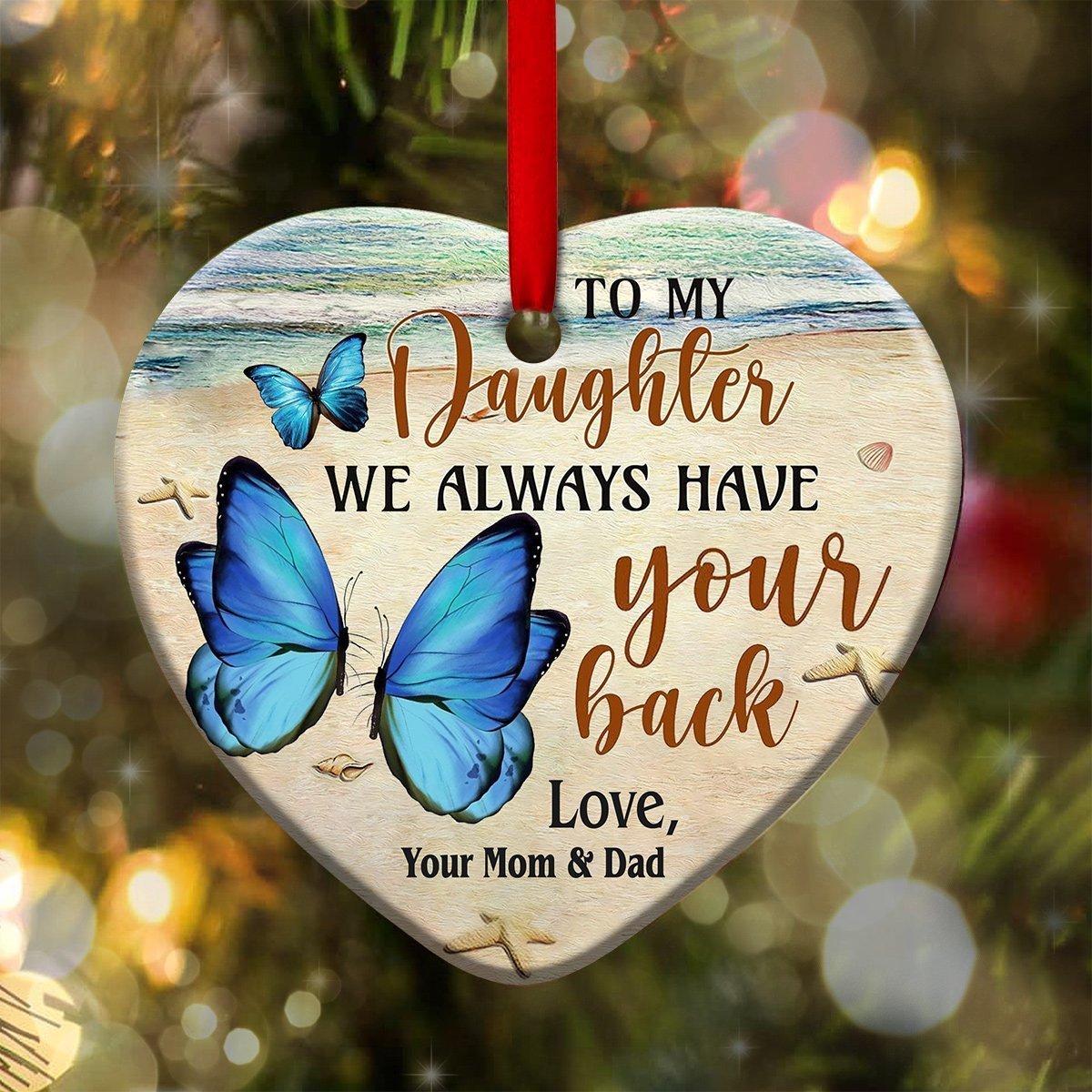 Butterfly To My Daughter We Always Have Your Back Heart Ornament Porcelain Ceramic Home Decorations Ornament Pendant Gifts For Christmas Tree Decor