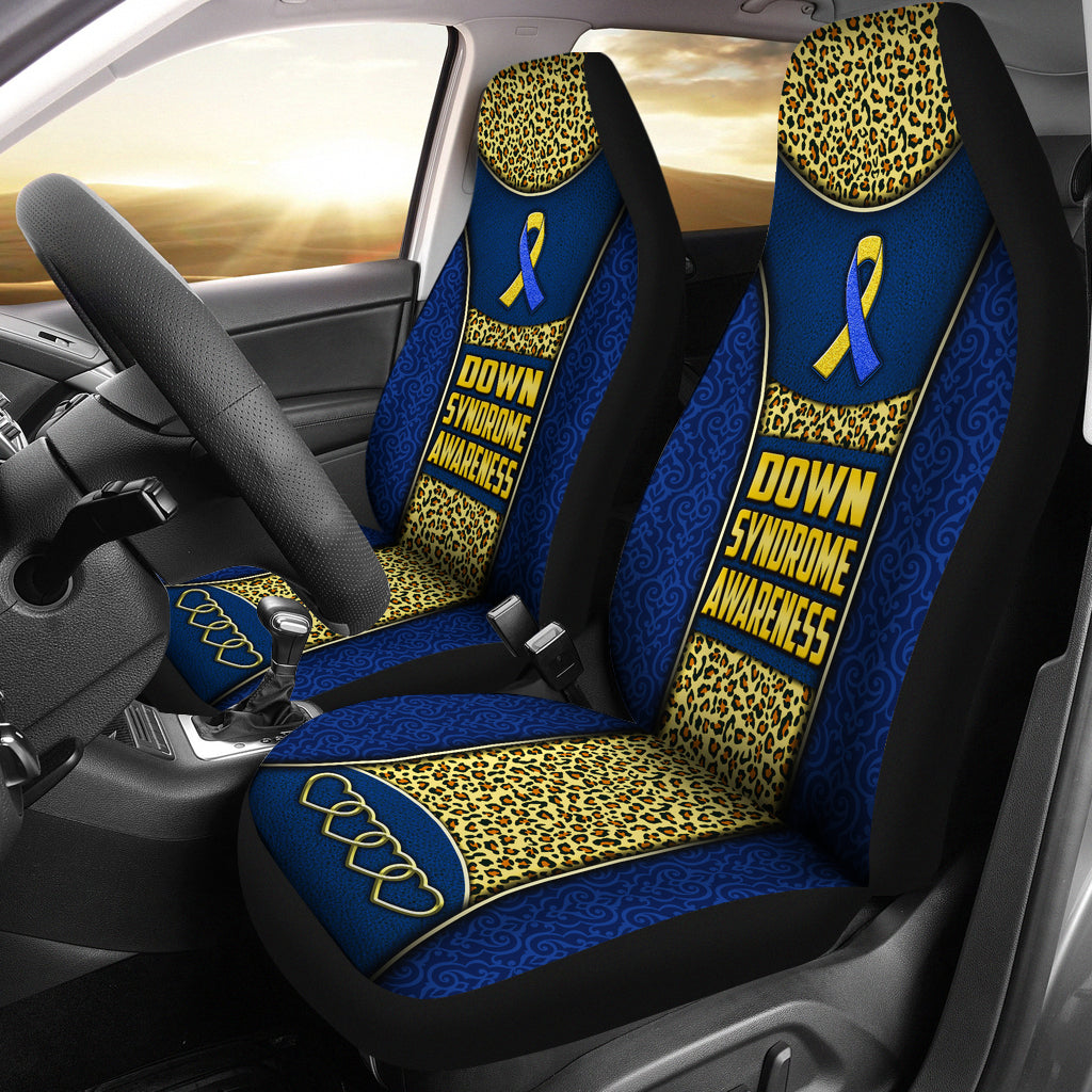 Down Syndrome Awareness Vintage Classic Pattern Leopard Leather Texture Car Seat Covers, Seat Covers Full Set, Carseat Covers, Automotive Seat Covers