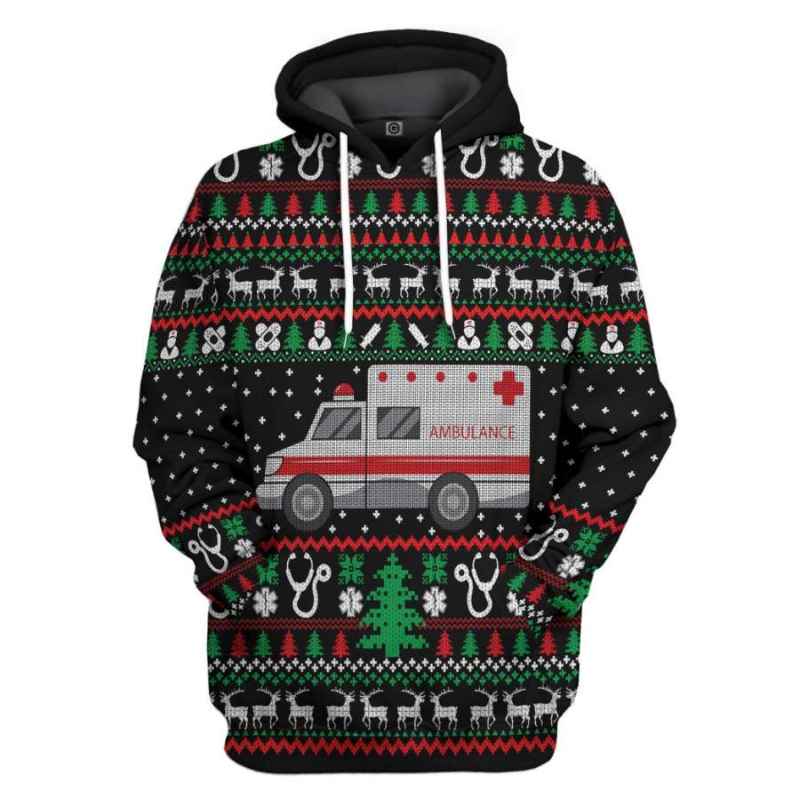 3D Paramedic Logo Ambulance Ugly Christmas Sweater Custom Hoodie Apparel