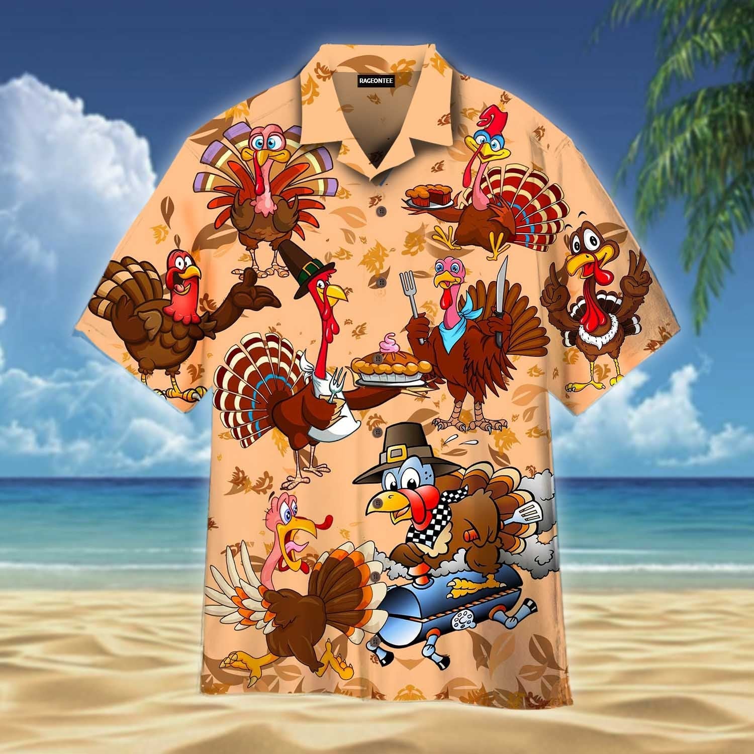 Funny Turkeys Thanksgiving Hawaii Unisex Print Aloha Short Sleeve Casual Shirt Ha3875