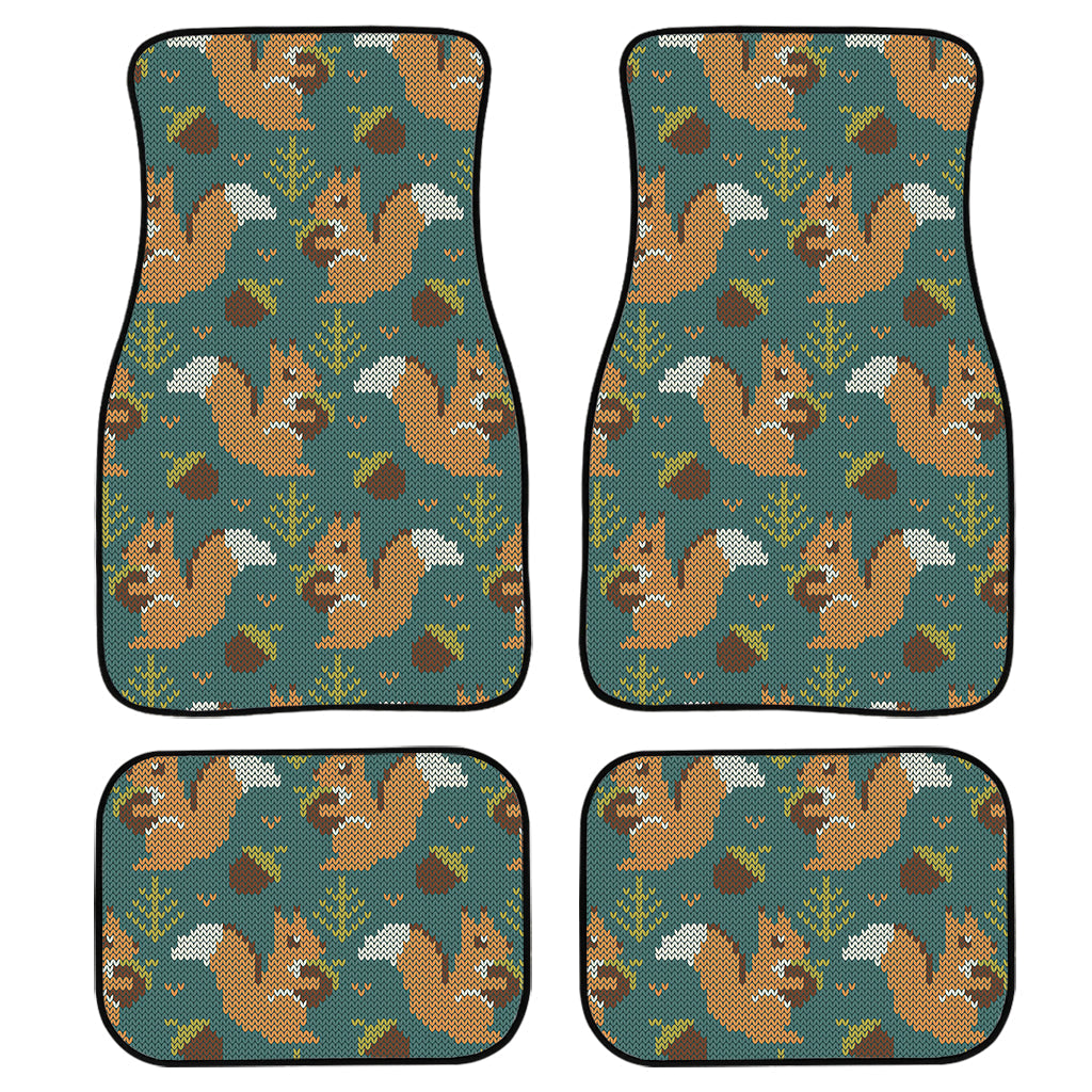 Squirrel Knitted Pattern Print Front And Back Car Floor Mats, Front Car Mat