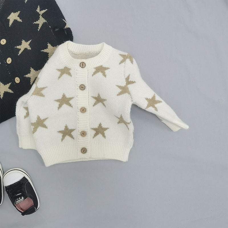 Children Clothing 2022 Spring Autumn New Fashionable Korean Style Kids Sweater Baby Warm Casual Simple Cardigan Top Star Coat alx