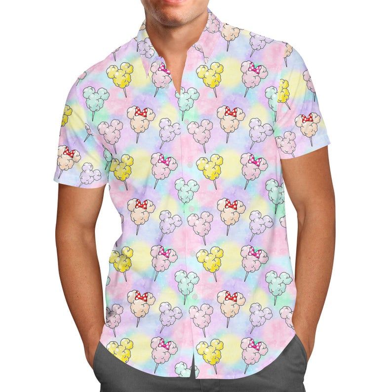 Cotton Candy Mouse Ears Disney Inspired Button Down Hawaiian Shirt Ha100526