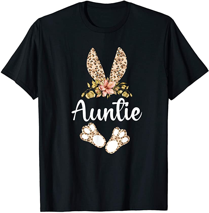 Auntie Bunny Leopard Print Floral Matching Family Easter T-Shirt