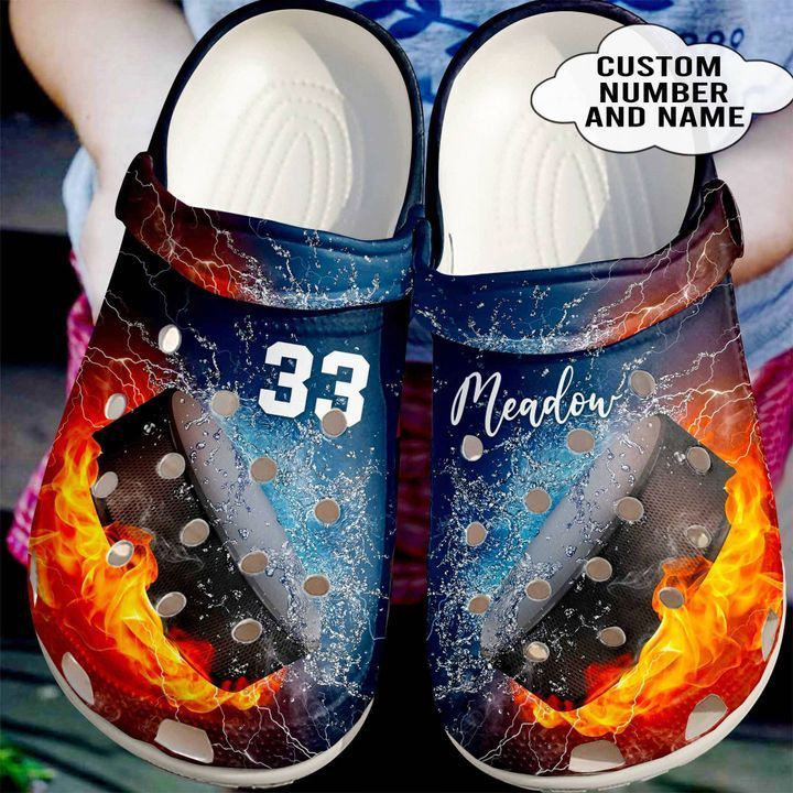 Personalized Fire And Water Hockey Player Clog Shoes #Dh