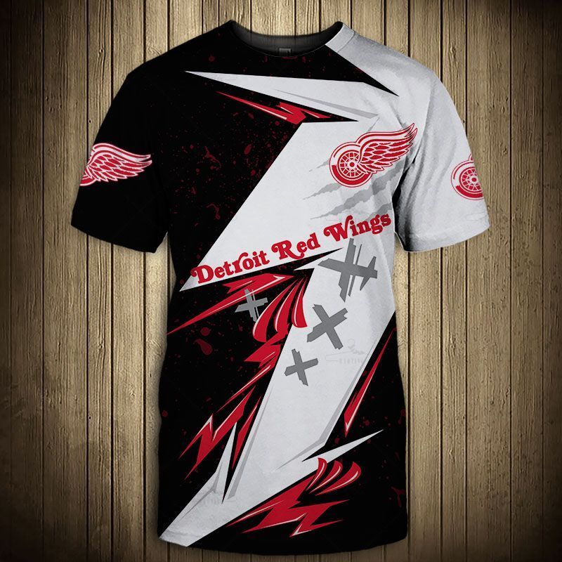 Detroit Red Wings T-Shirt 3D Thunder Design Short Sleeve