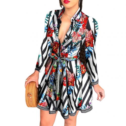 2021 Newest Fashion Women Dress Deep V Neck Long Sleeve Peacock Flowers Print Bandage Mini Dress Plus Size 2XL For Female alx