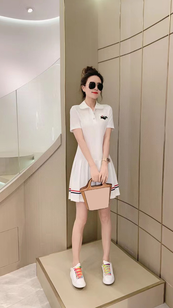 tb puppy badge pleated skirt spring and summer new polo collar hit color fashionable age-reducing pleated dress female alx