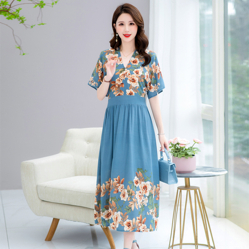 Summer Dresses New Hot Casual Print Dresses Women Cotton Vintage Dress Vestidos Plus Size Short Sleeve alx