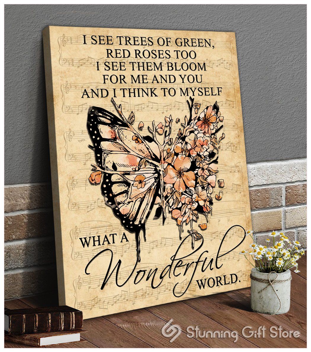 Butterfly Flower Song Lyric Canvas Wall Art I see trees of green What a wonderful