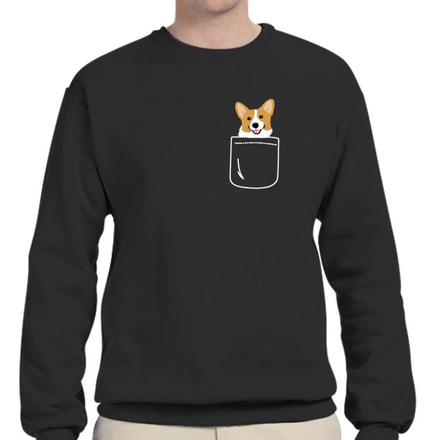 Corgi In Pocket Funny Cute Puppy Big Happy Smile Crew Neck Sweatshirt