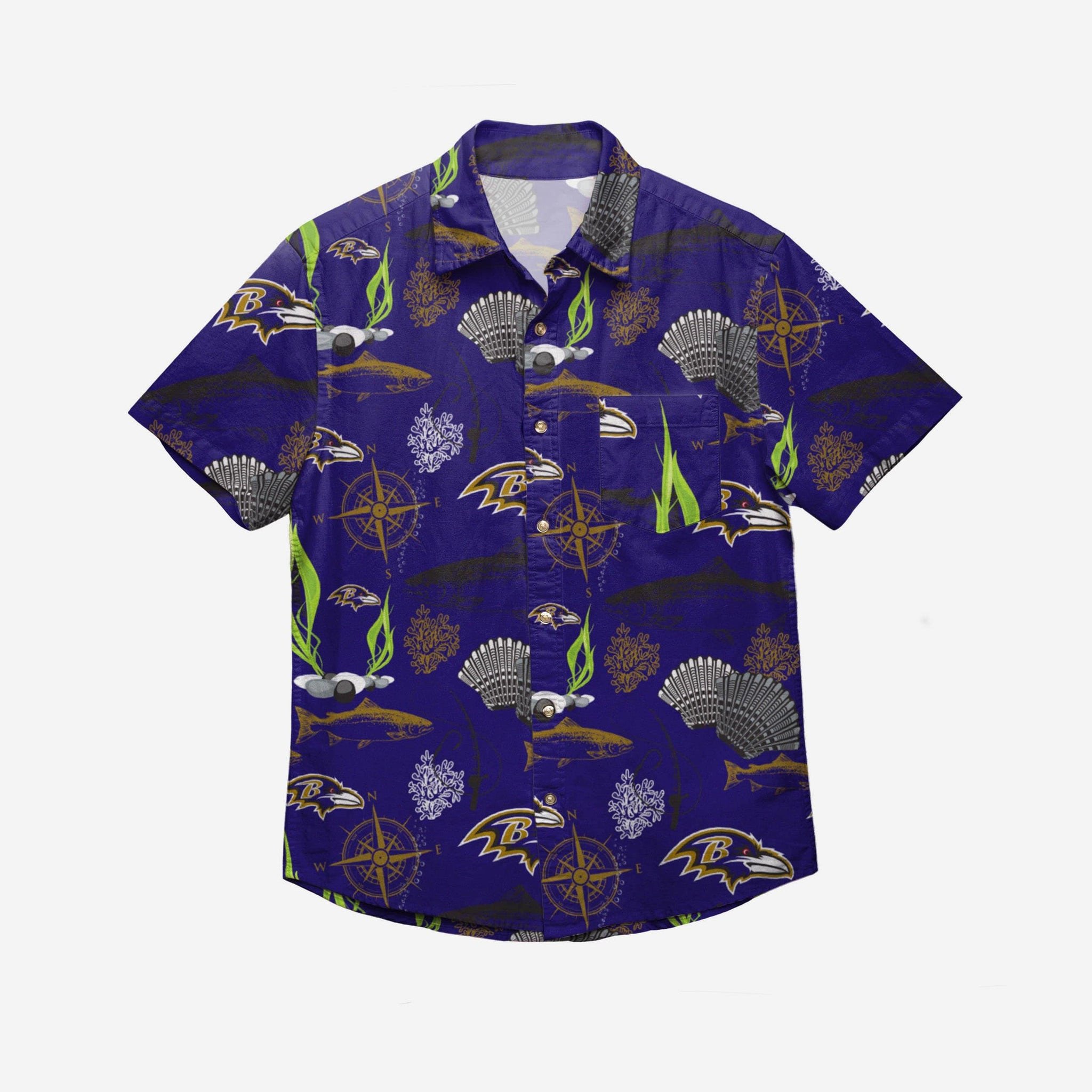 Baltimore Ravens Floral Button Up Hawaiian Shirt