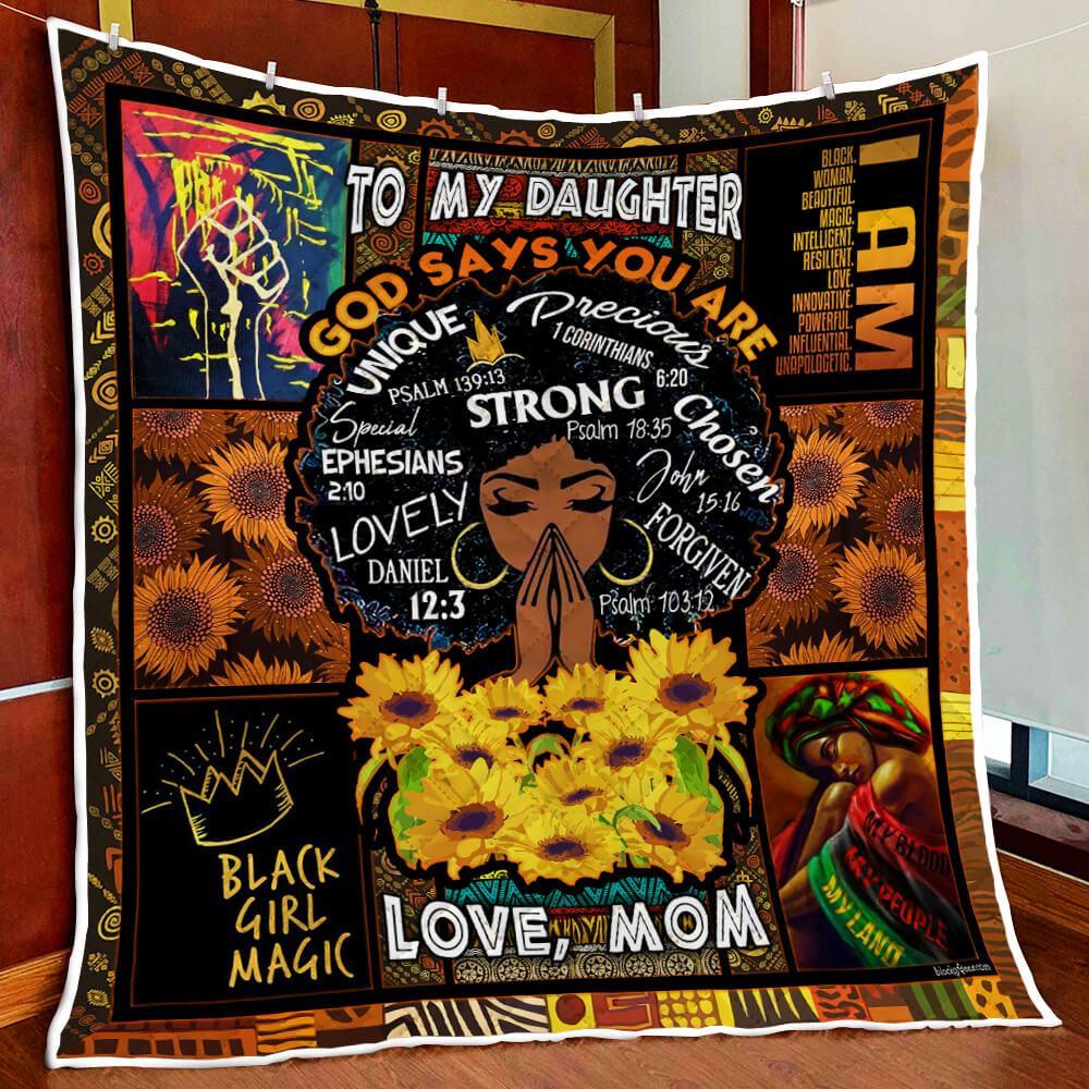 To My Gorgeous Black Girl, Love Mom Quilt Blanket