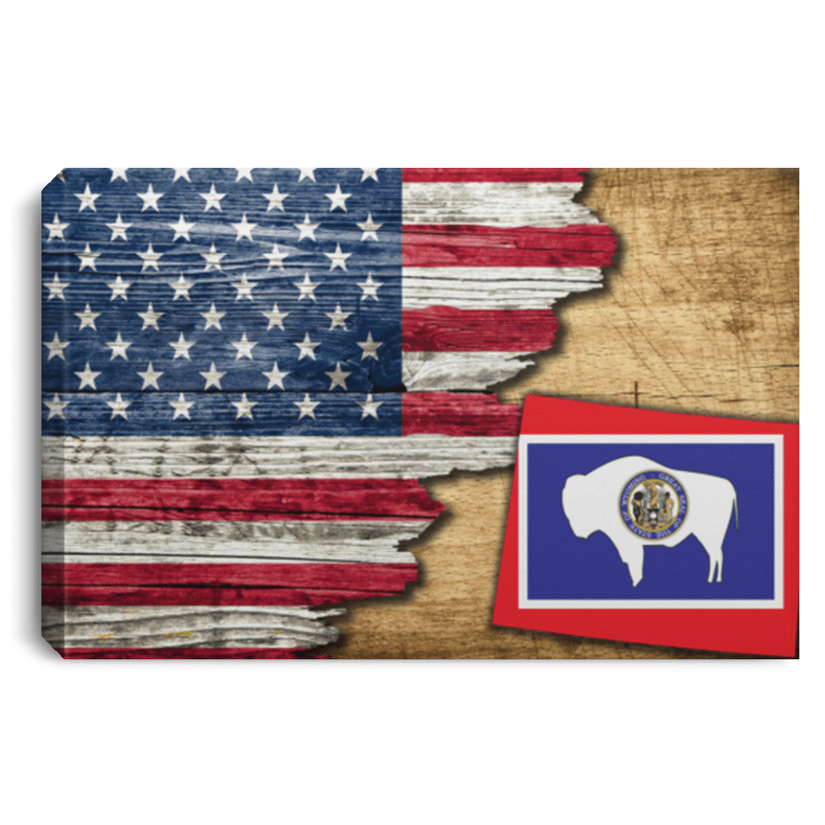 United States/Wyoming Flag Ripped Effect 24X16 Inches  Landscape Canvas .75In Frame