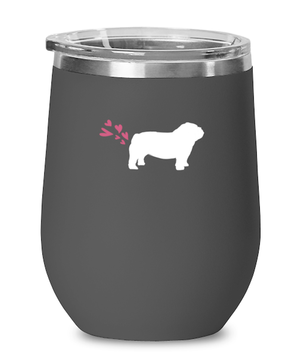 Wine Tumbler Stainless Steel Insulated  Funny English Bulldog Heart Tail Dog