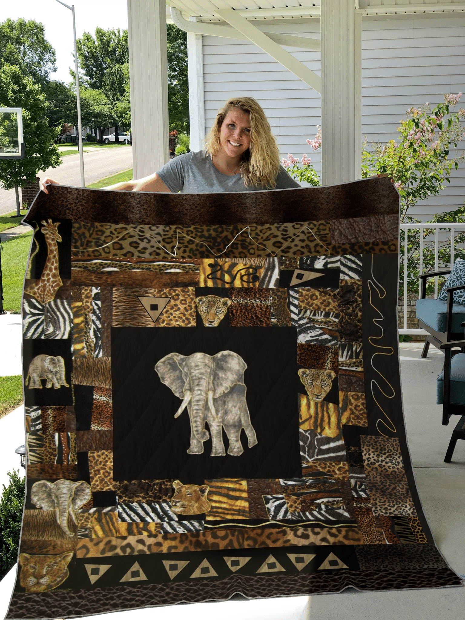 African Elephant Leopard US-DT0207 Quilt Blanket