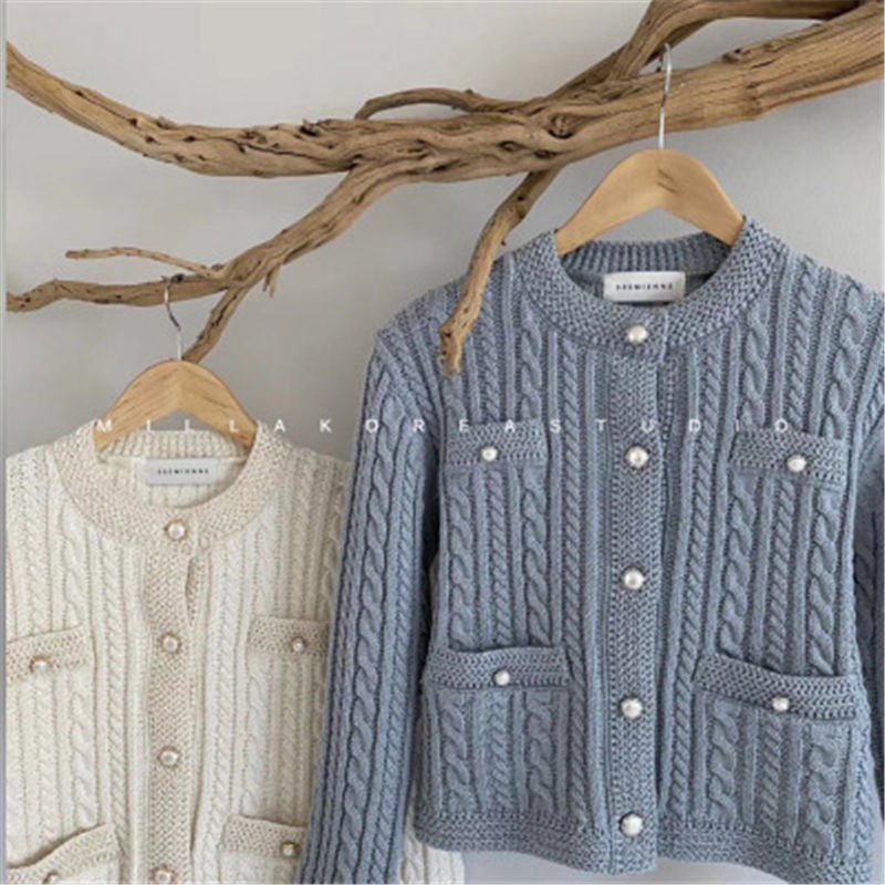 Black Cropped Cardigan Suit Coat Women Jumper Sweaters Knitted Vintage Kawaii BLUE Cute Tops Y2k Long Sleeve Knitting alx