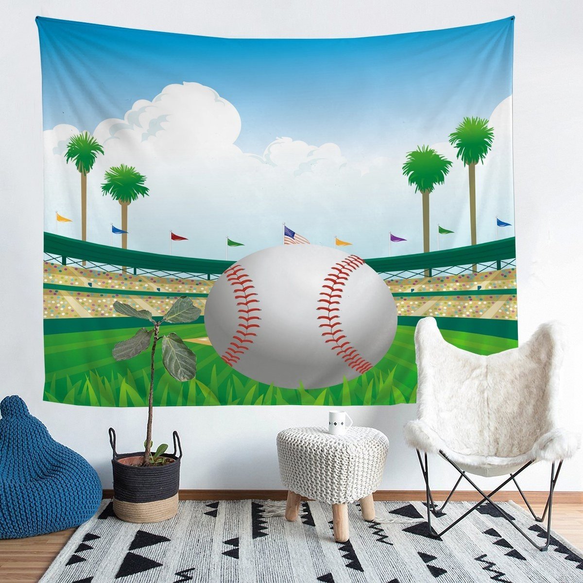 Baseball Tapestry for Kids Boys Teens Sports Theme Tapestries Wall Hanging 3D Ball Pattern Bedding Throw Blanket Baseball Game Wall Blanket,Bedding Collection