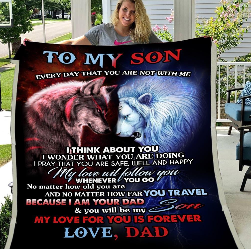 To My Son Every Day That You Are Not With Me Lion And Wolf Fleece Blanket