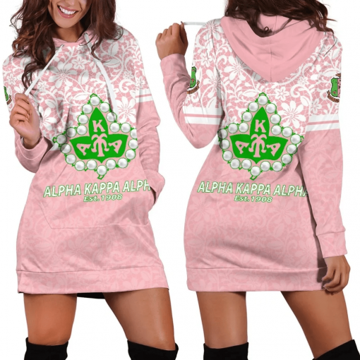 Alpha Kappa Alpha Est 1908 Sister Flower Pattern Light Pink Hoodie Dress