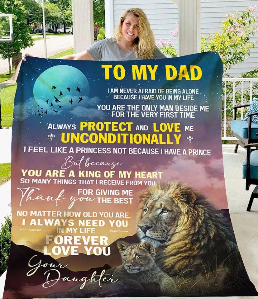 To My Dad, I Always Need You In My Life, Lion Fleece Blanket Gift For Father From Daughter For Birthday Home Decor Bedding Couch Sofa Soft And Comfy Cozy