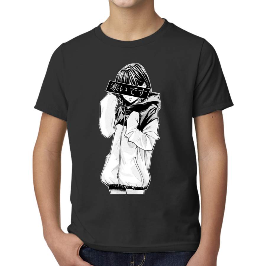 COLD (Black and White) – Sad Japanese Aesthetic Young T-Shirt