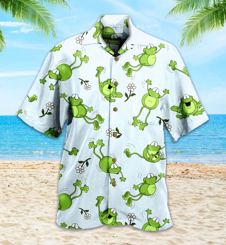 Cute Green Frog With Flower Hawaii Shirt Ha82059