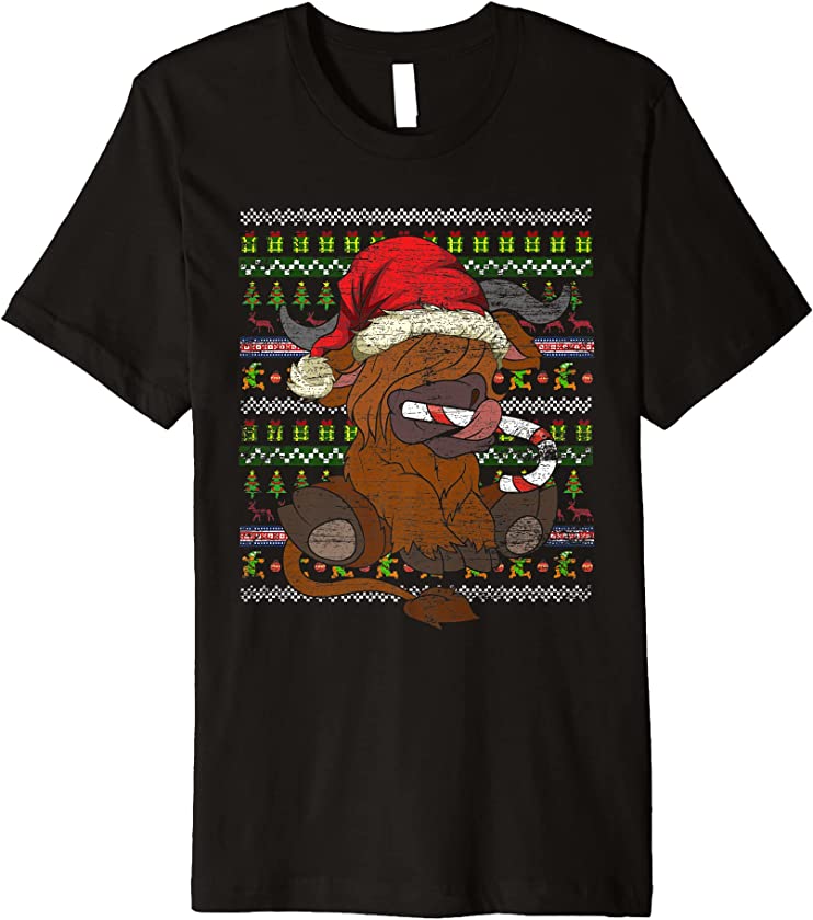 Ugly Christmas Animal Lover Merry Xmas Scottish Highland Cow Premium T-Shirt