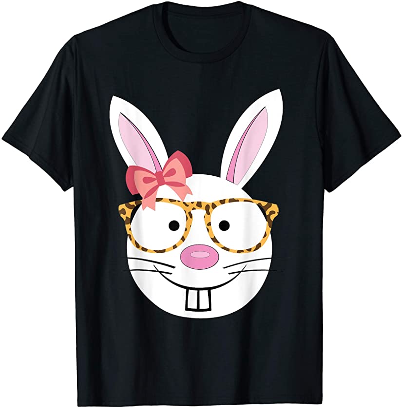 Cute Bunny Face Leopard Print Glasses Easter Kids Boys Girls T-Shirt