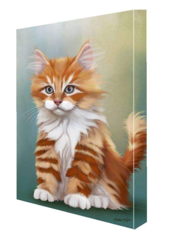 Orange White Kitten Cat Painting Printed On Canvas Wall Art Signed