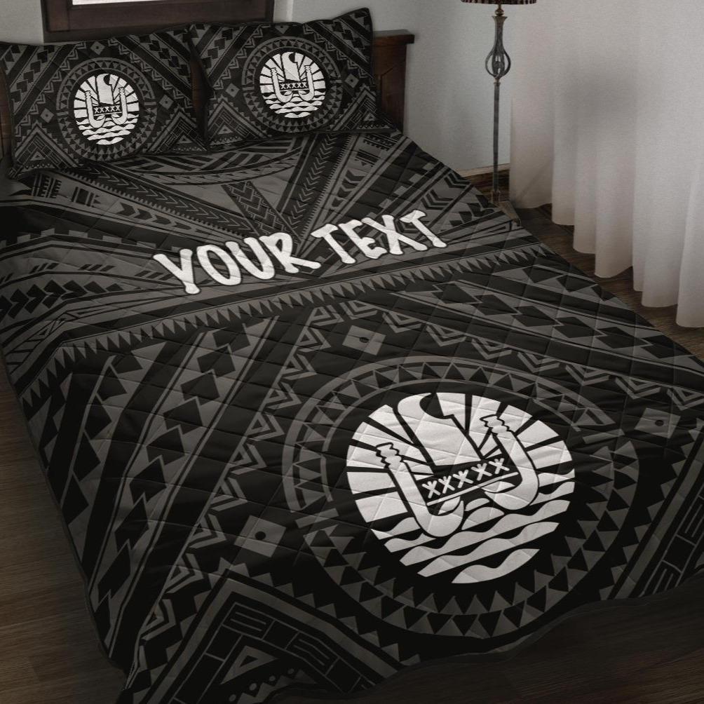 Tahiti Personalised Quilt Bed Set – Tahiti Seal In Polynesian Tattoo Style (Black)