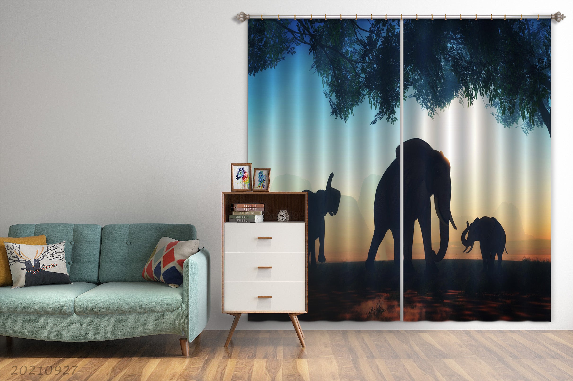 3D Elephant Sunset Sky Forest Animal Curtains And Drapes Lqh 307