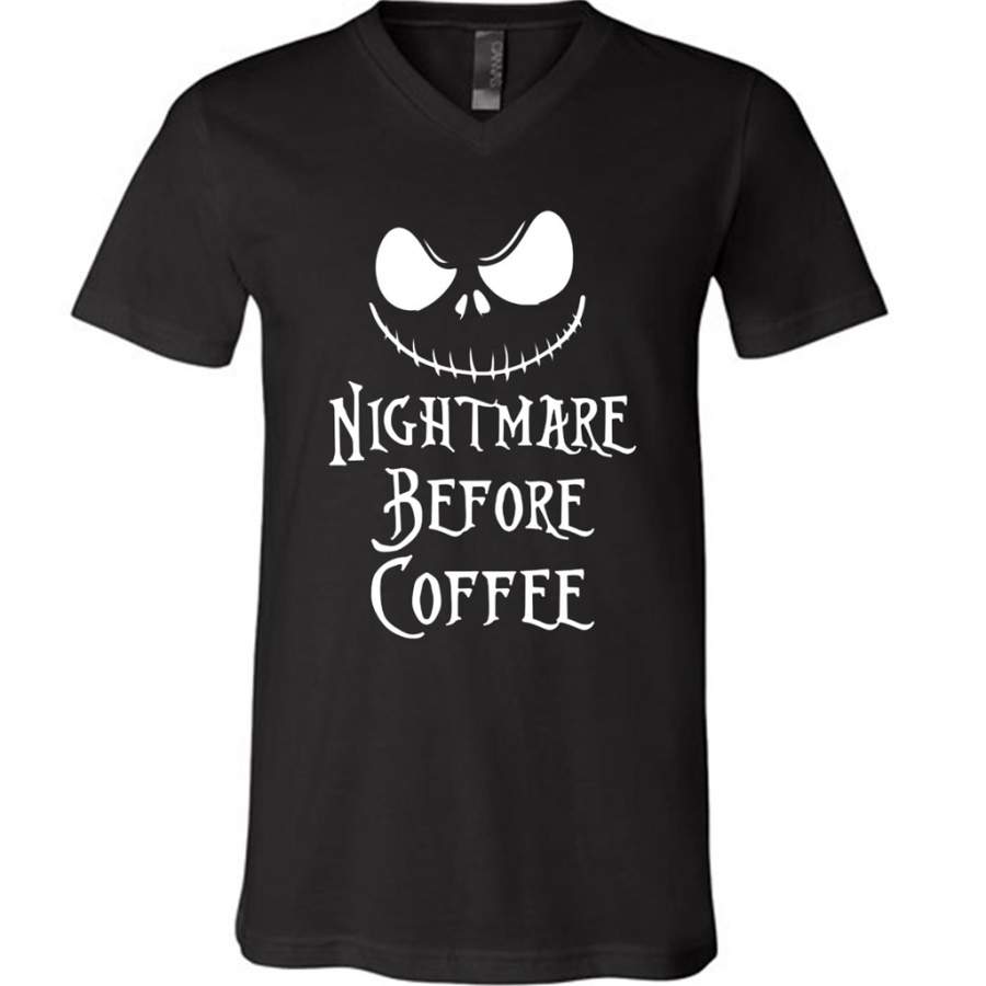 A Nightmare Before Coffee, Halloween Gift funny – Canvas Unisex V-Neck Shirt