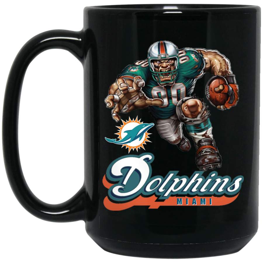 Miami Dolphins Logo Player Mascot BM15OZ 15 oz. Black Mug