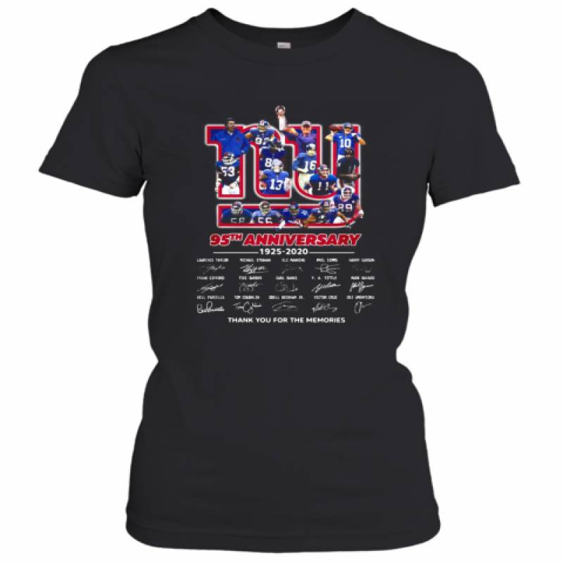 The New York Giants 95Th Anniversary 1925 2020 Thank You For The Memories Signnatures Women's T-Shirt