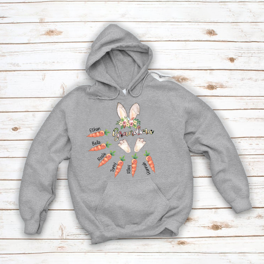 Personalized Grandma Bunny With Grandkids Carrot Easter Day Hoodie