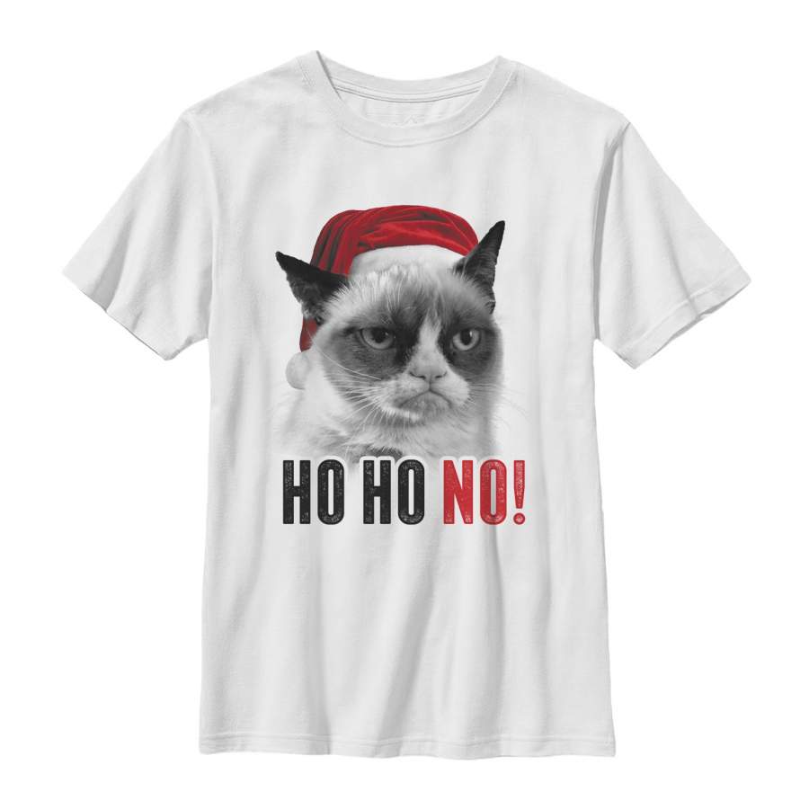 Grumpy Cat Boy’s Christmas No Spirit  T Shirt White