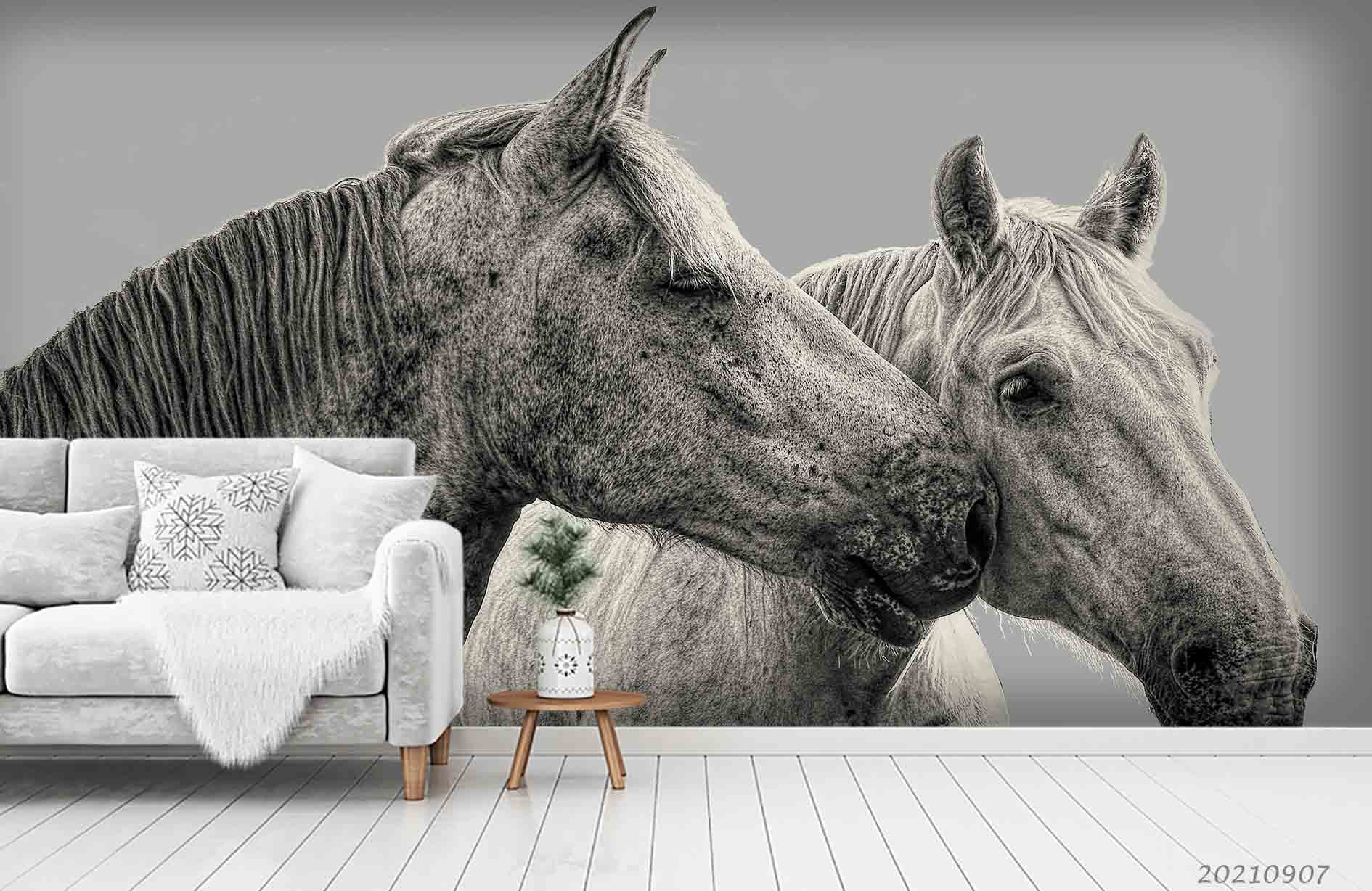 3D Animal Grey Horse Wall Mural Wallpaper Lqh 46