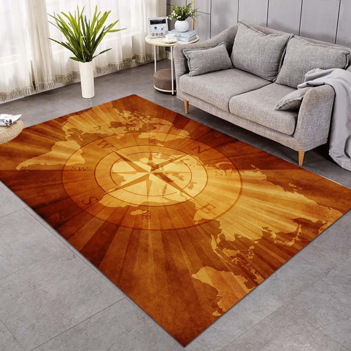 World’S Map Compass Rug Living Home Decor